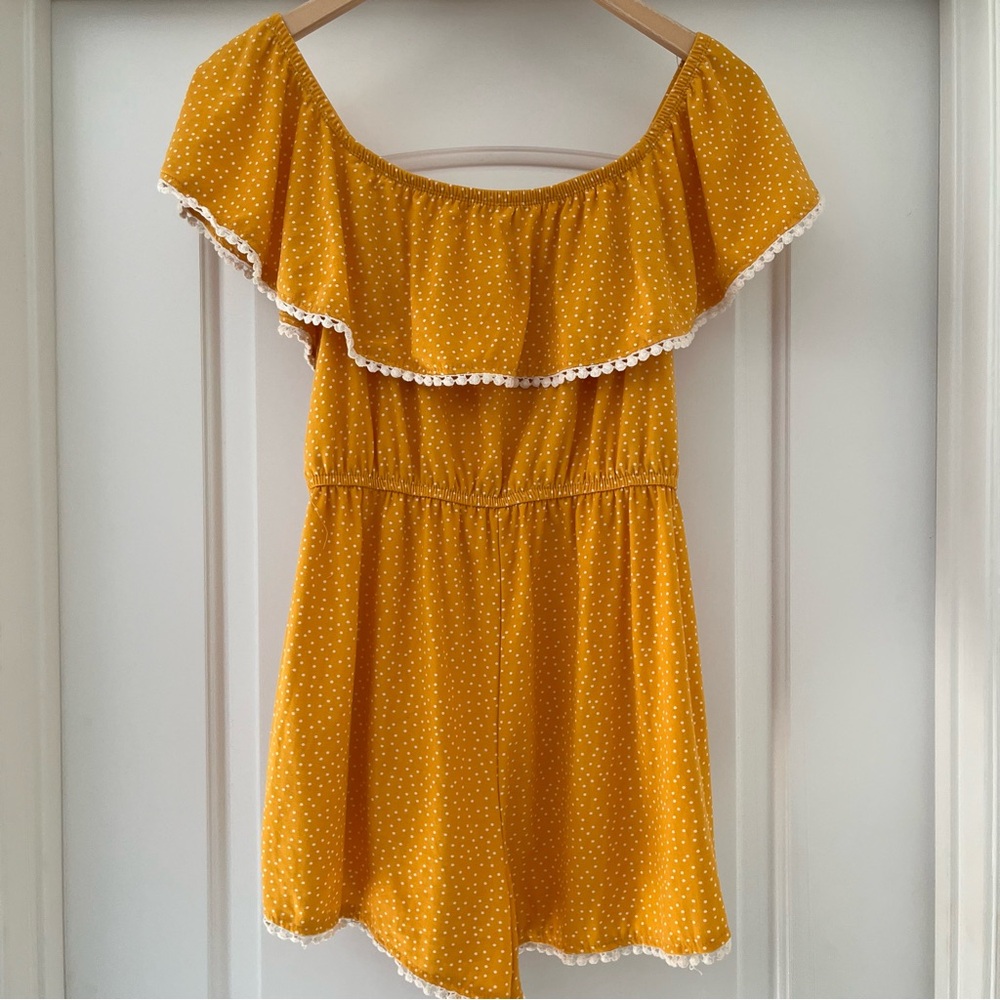 Charlotte Russe Mustard Yellow Polka Dot Romper Medium